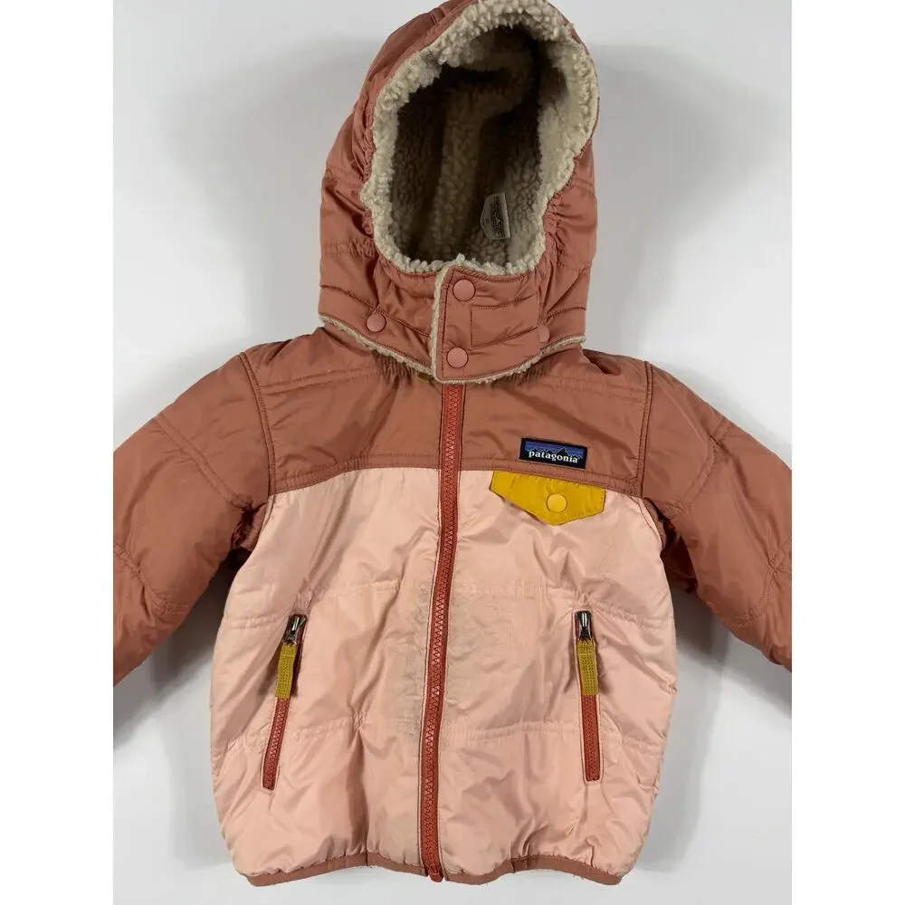 Patagonia Baby Reversible Tribbles Hoody Sherpa Fleece Jacket Pink size 3